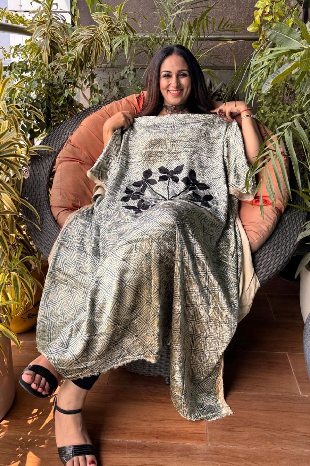 Ajrakh art on velvet (kurta only)